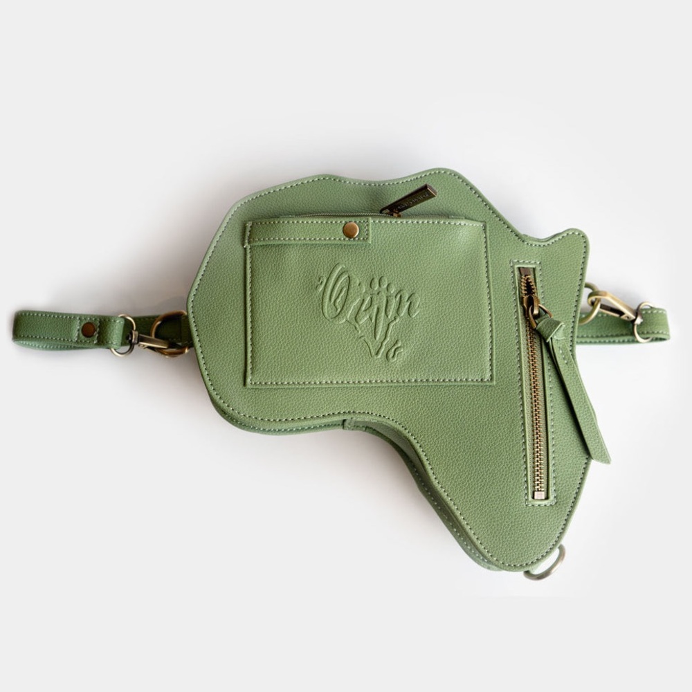 NEW Orijin Culture Africa Fanny Pack Crossbody Bag Moringa Green Vegan Leather
